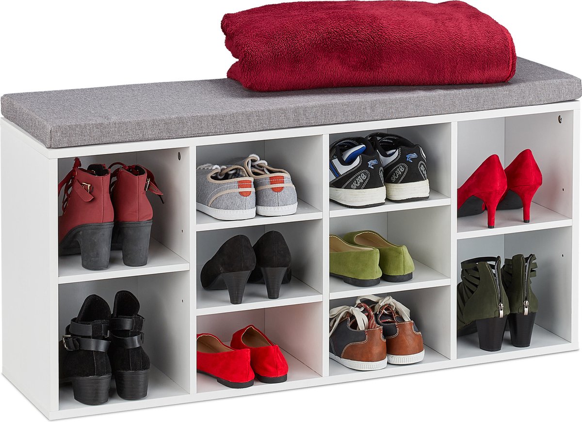 halbank met zitkusssen - 10 vakken - opbergruimte - 52,5 x 104 x 30 cm (4052025322090)