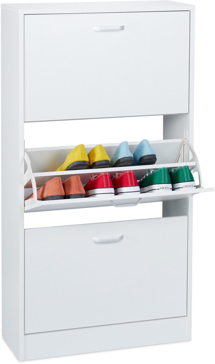 schoenenkast - 113 x 60 x 24 cm - voor 18 paar - 3 kleppen - wit (4052025869304)
