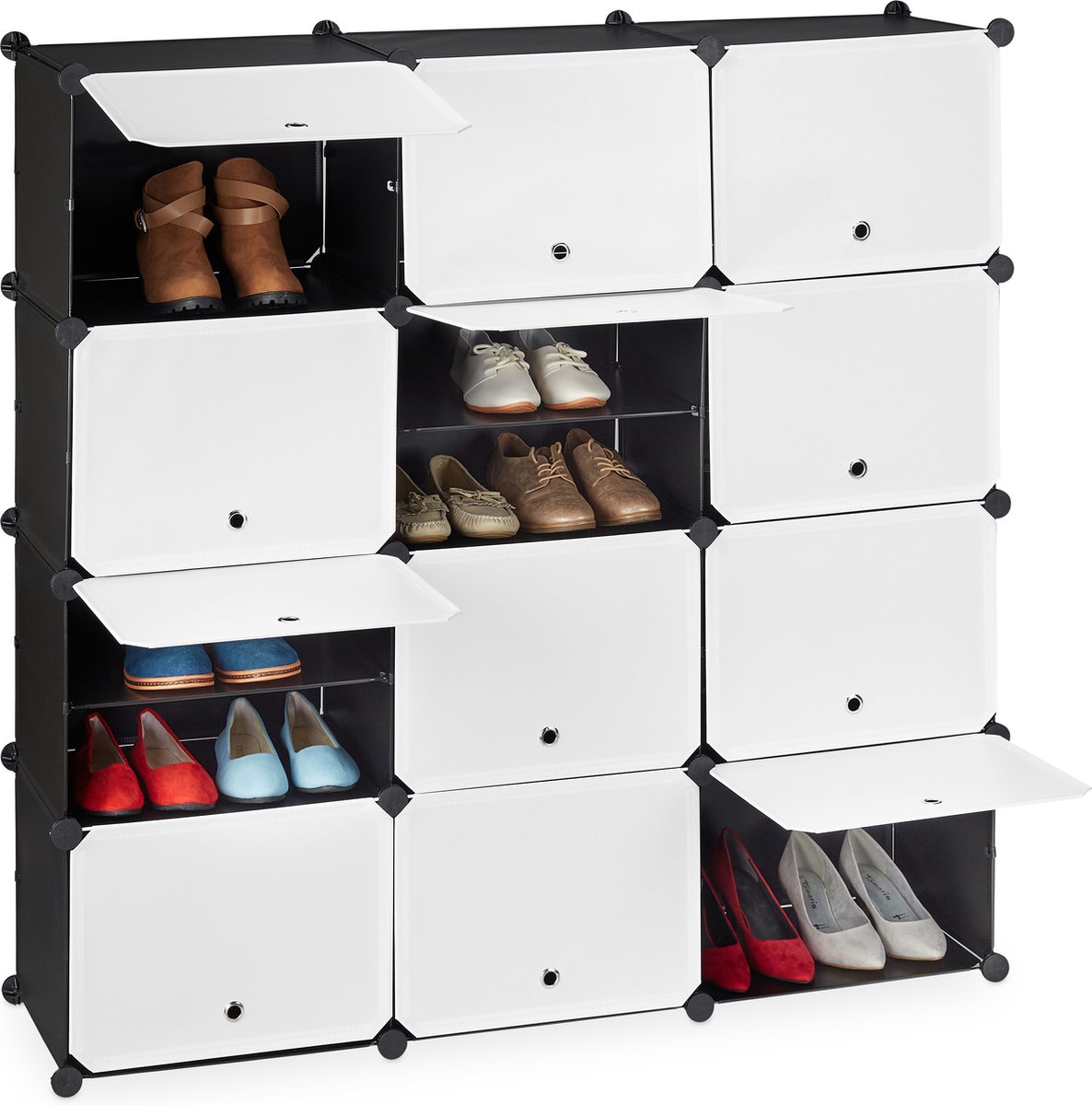 schoenenkast - 24 vakken - met deuren - kunststof - 125x125x32 cm - modulair (4052025384395)