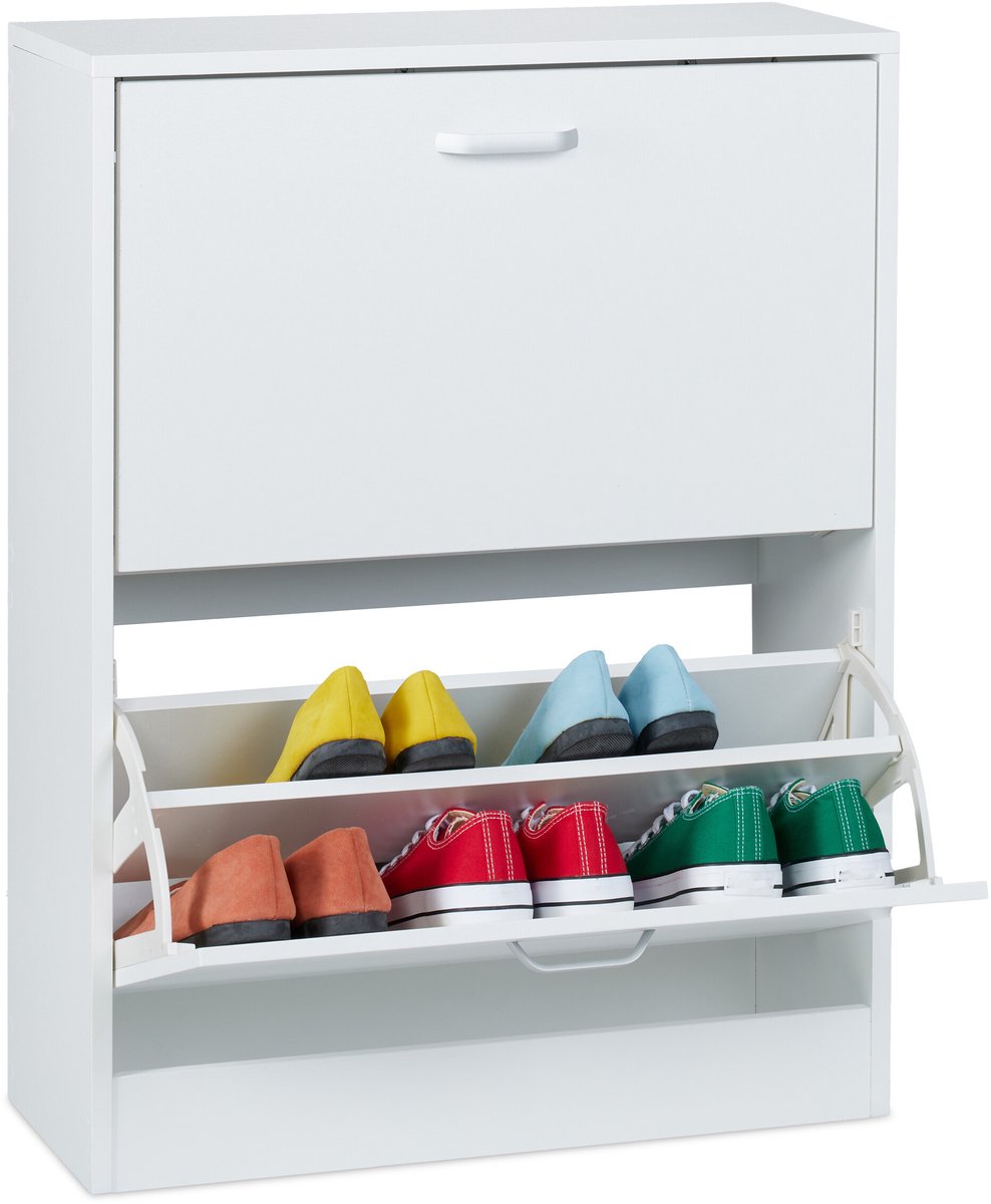 schoenenkast - 79 x 60 x 24 cm - voor 12 paar - 2 kleppen - wit (4052025869311)