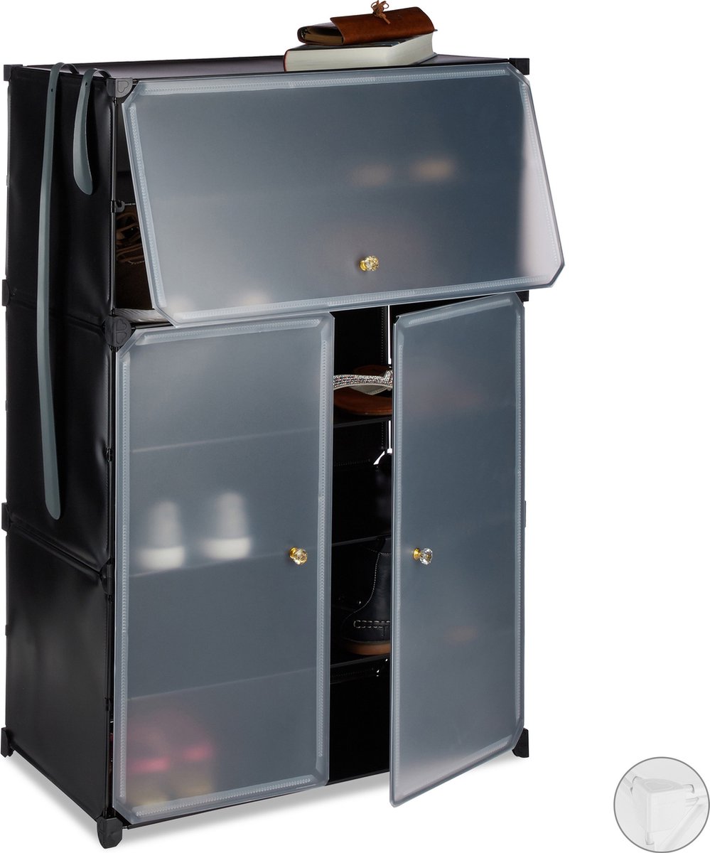 schoenenkast XL - kunststof - 6 vakken - steeksysteem - 24 paar - 94x61,5x31,5 cm - zwart (4052025942595)