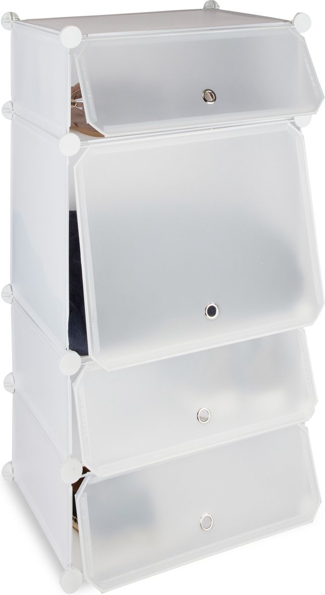 schoenenkast - kunststof - 4 vakken - steeksysteem - 8 paar - 91x49x36,5 cm - wit (4052025942564)