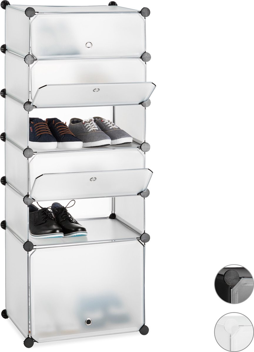 schoenenkast - kunststof - 6 vakken - 12 paar - steeksysteem - 52x37x9 cm - transparant (4052025942526)