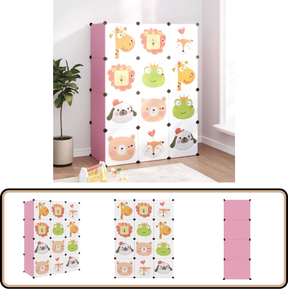 vidaXL Kinderopbergmeubel - 12 vakken - Roze Kinderopbergkast - Opbergkast Kids - Plastic Opbergkast - Roze Opbergkast - Kinderkamers Decoratie (8186469866714)