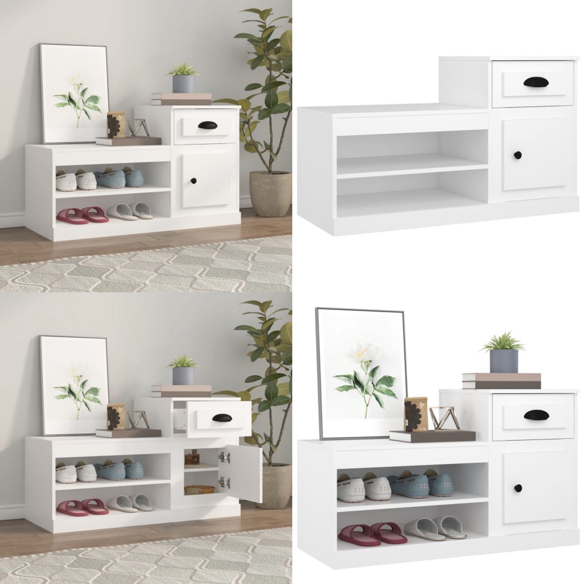 vidaXL Schoenenkast 100x42x60 cm bewerkt hout wit - Schoenenrek - Schoenenrekken - Opbergrek Voor Schoenen - Schoenenstellage (8262611268749)