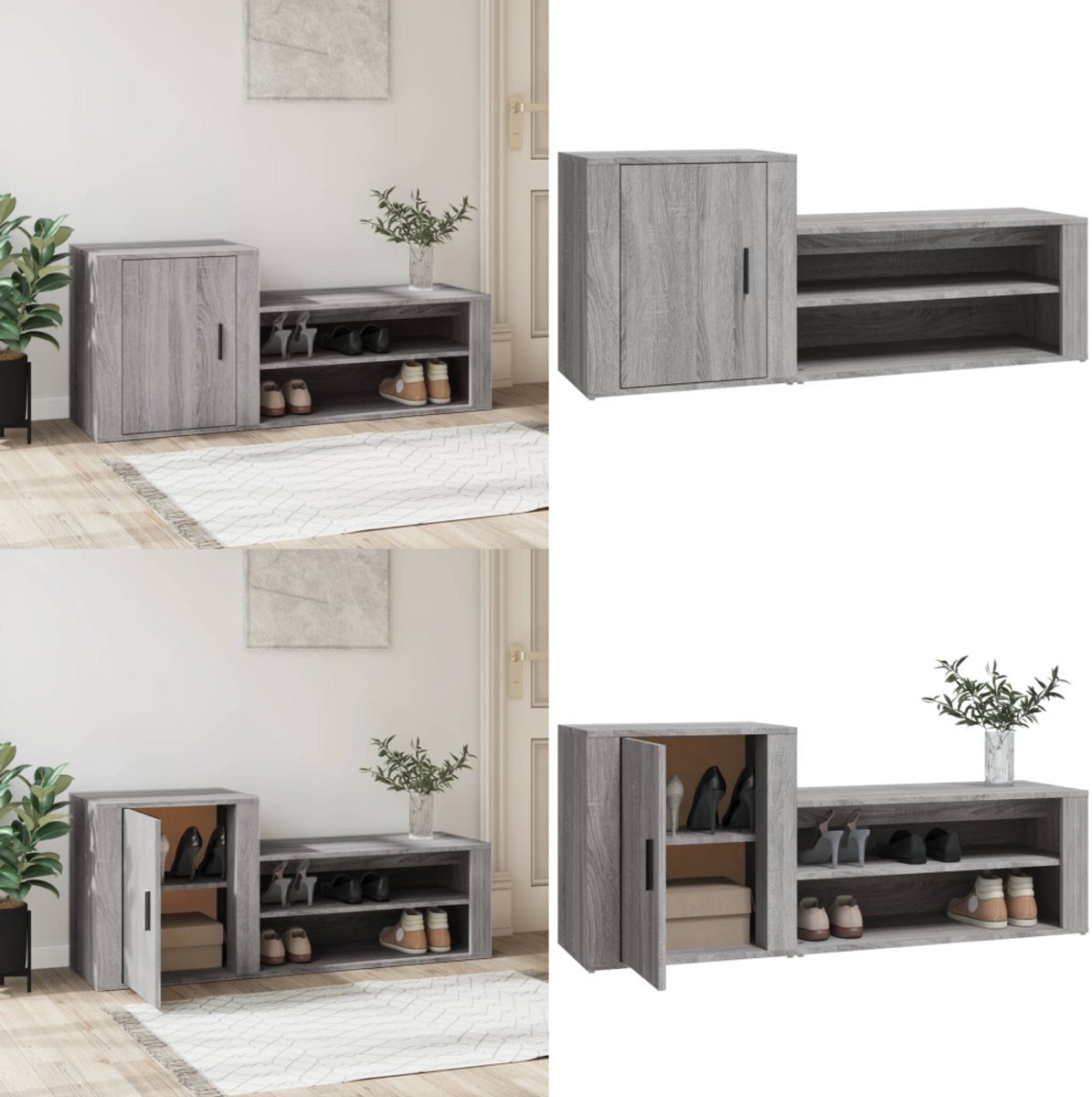 vidaXL Schoenenkast 130x35x54 cm bewerkt hout grijs sonoma - Schoenenrek - Schoenenrekken - Opbergrek Voor Schoenen - Schoenenstellage (8262459458555)