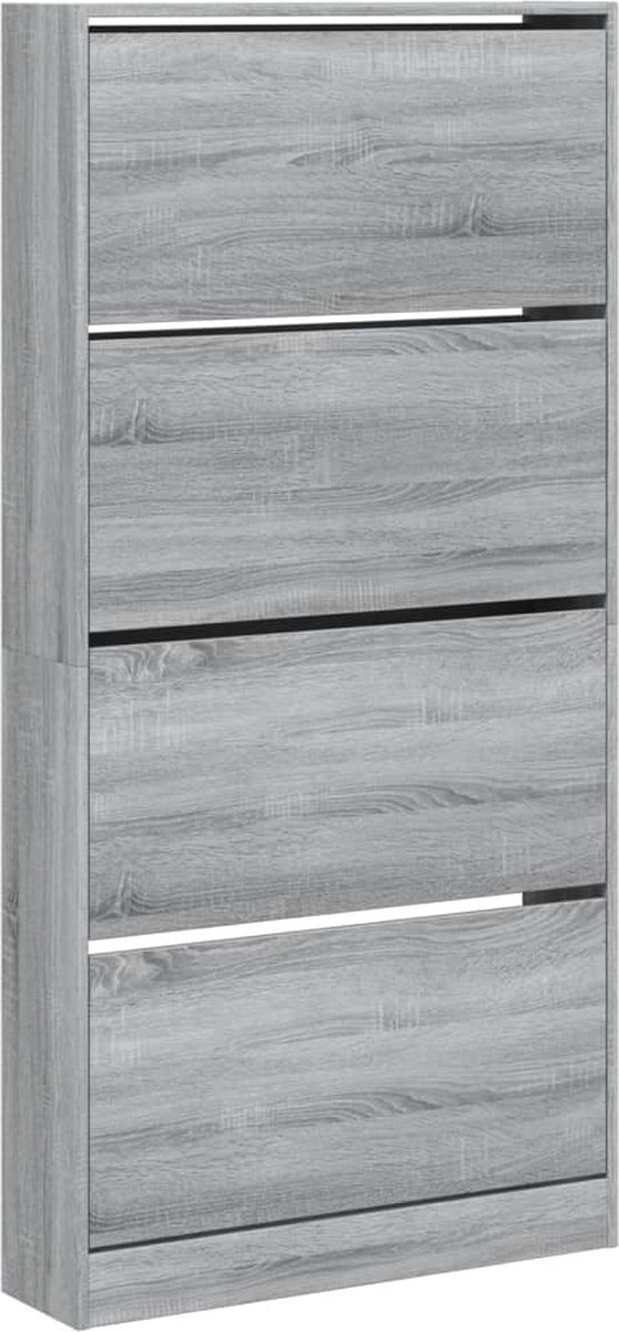 vidaXL Schoenenkast 4 klaplades grijs eiken Schoenenkast - Schoenenkasten - Schoenenrek - Schoenen Kast (8147732558491)