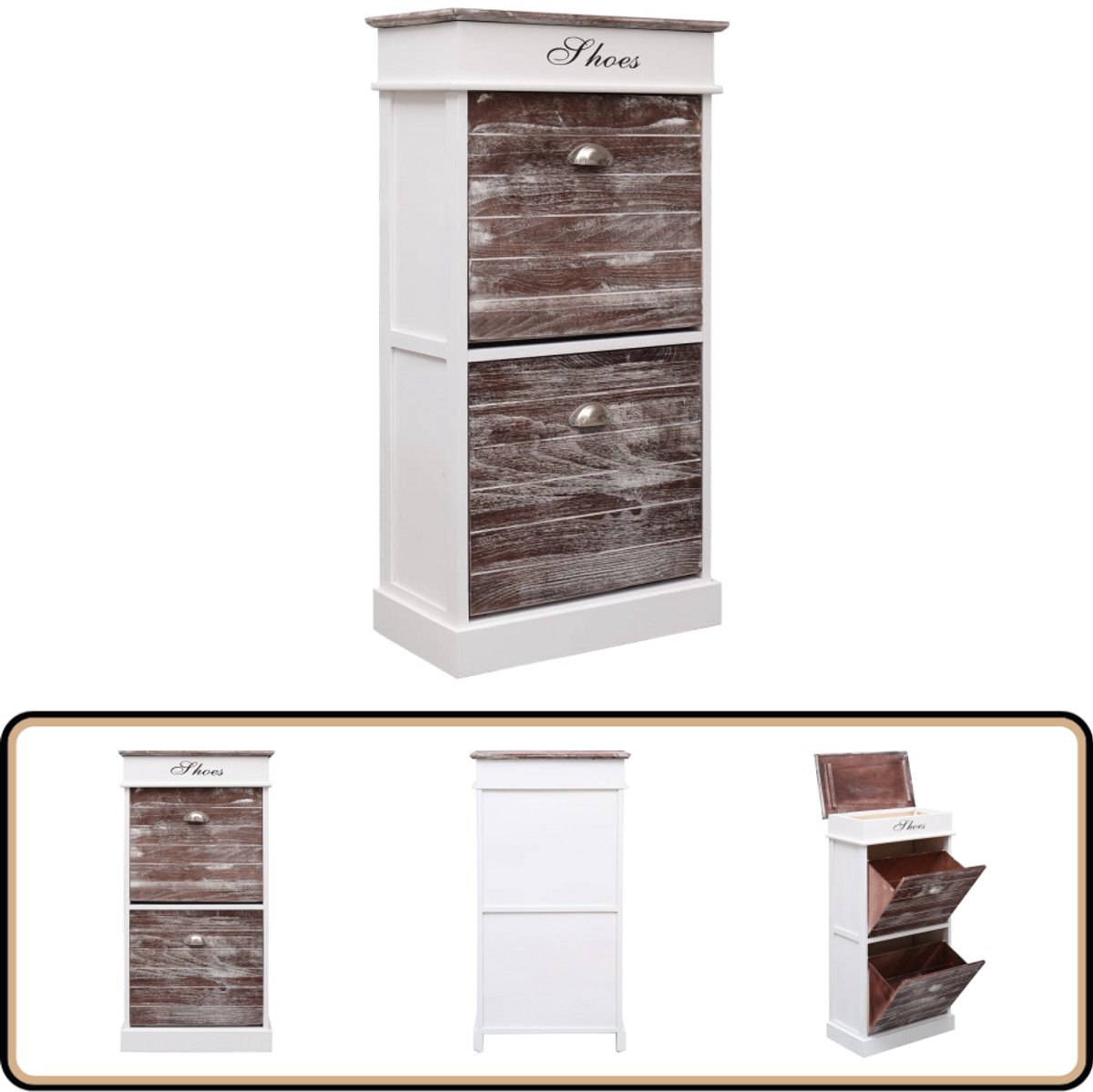 vidaXL Schoenenkast - 50x28x98 cm - Paulowniahout - Bruin Schoenenkast - Houten Schoenenkast - Paulowniahouten Schoenenkast - Bruine Schoenenkast - Witte Schoenenkast (8204638490710)