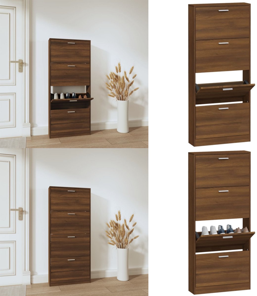 vidaXL Schoenenkast 59x17x150 cm bewerkt hout bruin eikenkleur - Schoenenrek - Schoenenrekken - Opbergrek Voor Schoenen - Schoenenstellage (8721114719849)