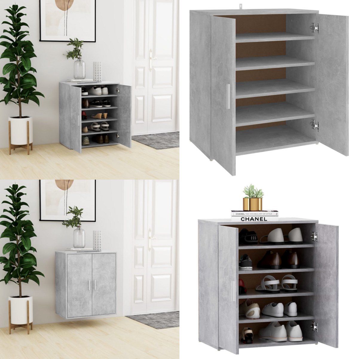 vidaXL Schoenenkast 60x35x70 cm bewerkt hout betongrijs - Schoenenkast - Schoenenkasten - Schoenen Kast - Schoenen Kasten (8222034687831)