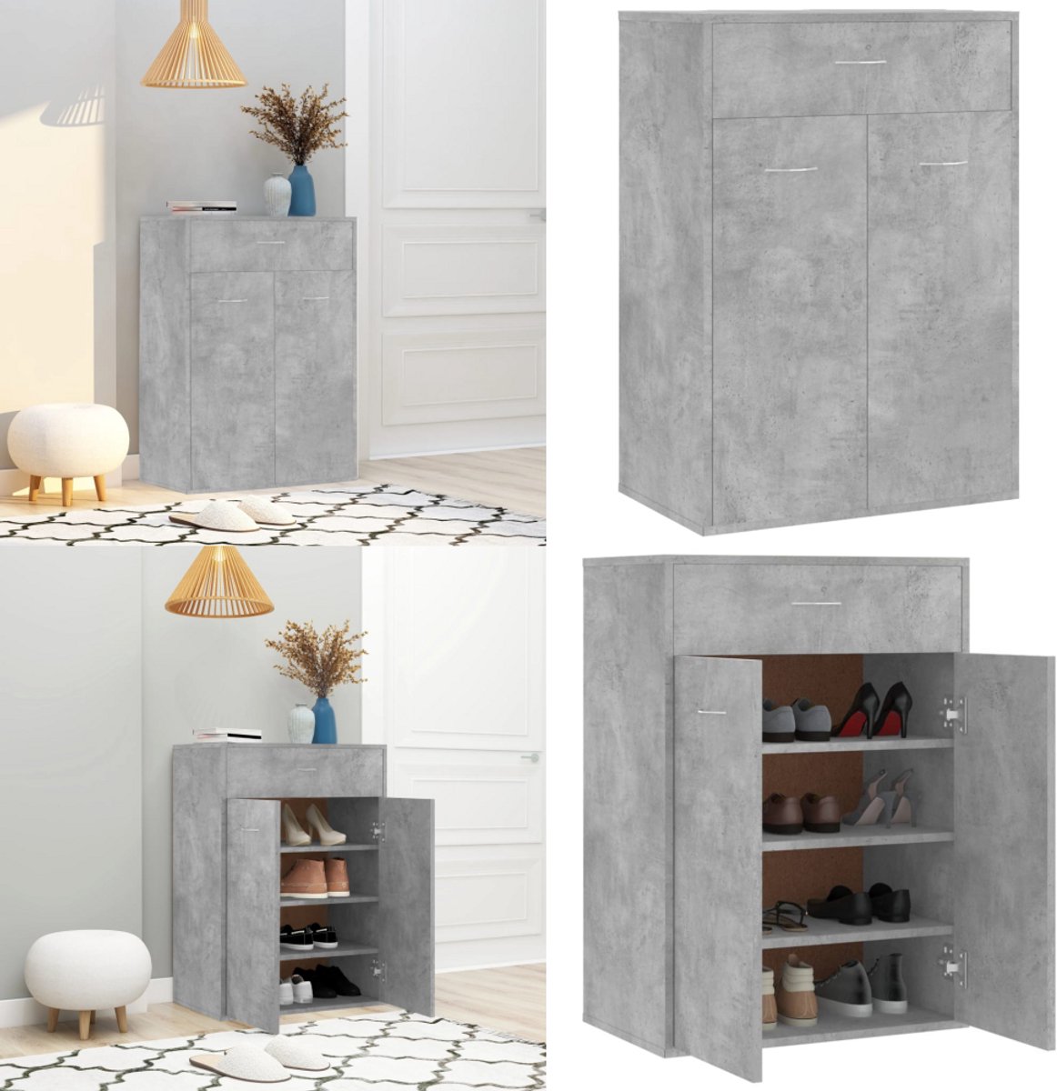 vidaXL Schoenenkast 60x35x84 cm bewerkt hout betongrijs - Schoenrek - Schoenrekken - Schoenenrek - Schoenenrekken (8222034681051)
