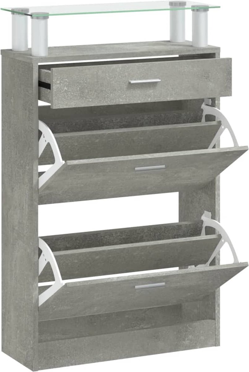 vidaXL Schoenenkast - 63x24x104 cm - Betongrijs Schoenenkast - Bergruimte - Entreehal - Kast - Houten Kast (8204638550513)