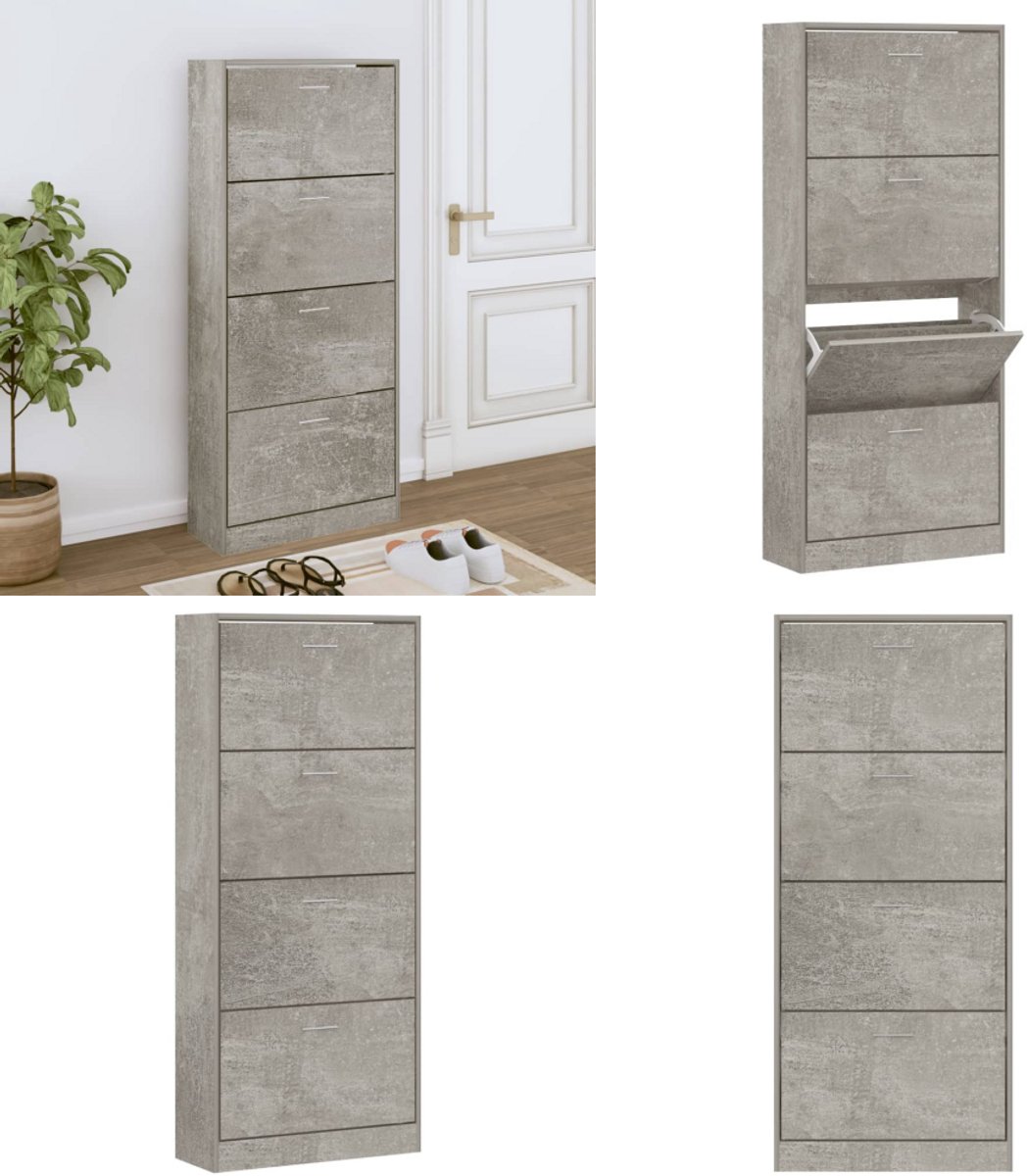 vidaXL Schoenenkast 63x24x147 cm bewerkt hout betongrijs - Schoenenrek - Schoenenrekken - Opbergrek Voor Schoenen - Schoenenstellage (8265885484495)