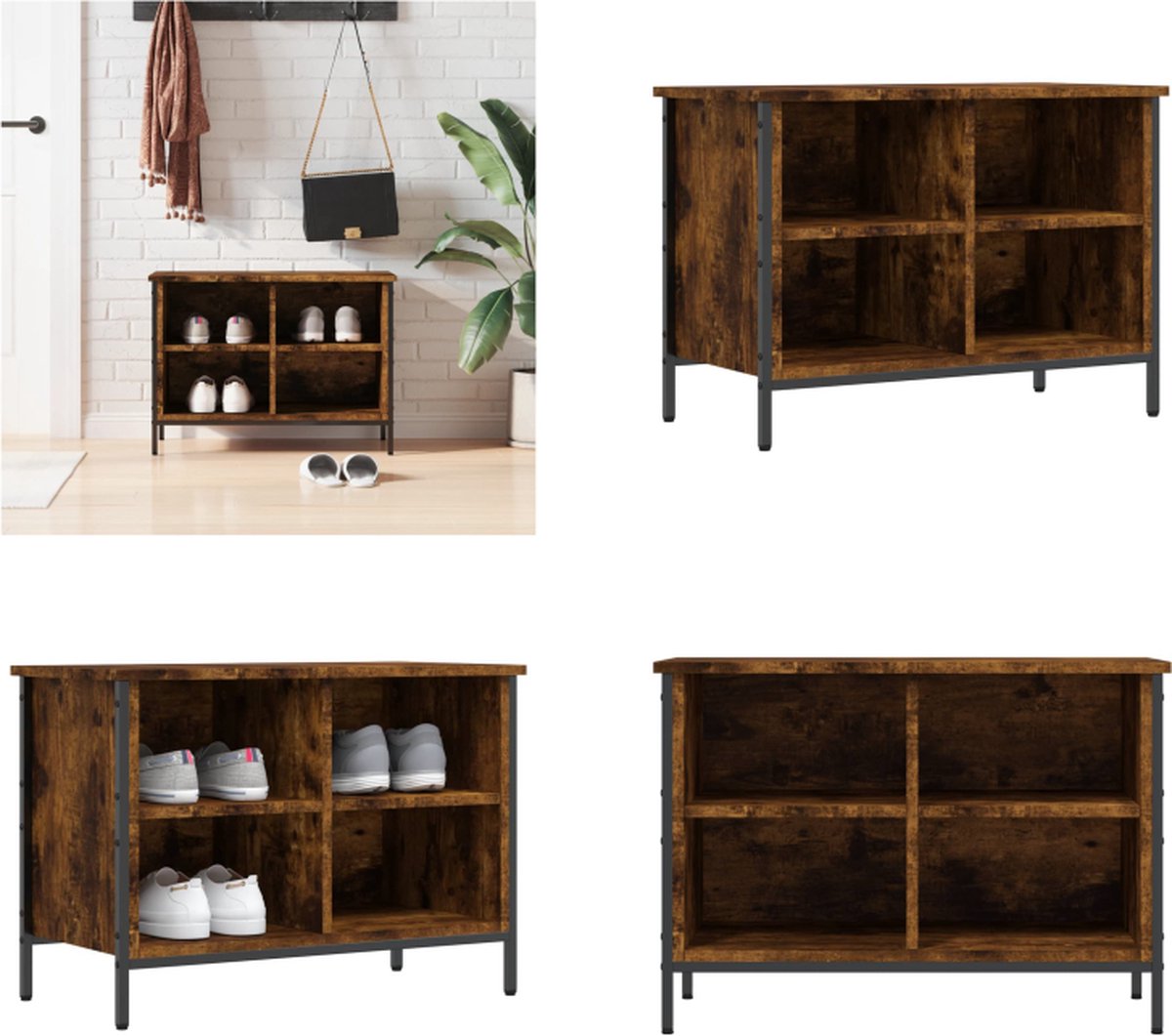 vidaXL Schoenenkast 69x35x50 cm bewerkt hout gerookt eikenkleurig - Schoenenkast - Schoenenkasten - Opbergkast - Kast (8721114859989)