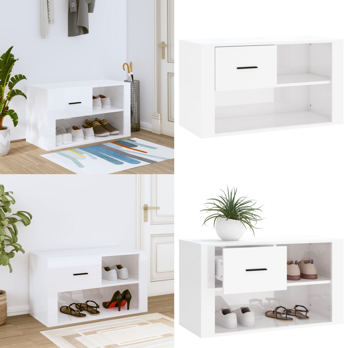 vidaXL Schoenenkast 80x35x45 cm bewerkt hout hoogglans wit - Schoenenrek - Schoenenrekken - Opbergrek Voor Schoenen - Schoenenstellage (8222034680498)