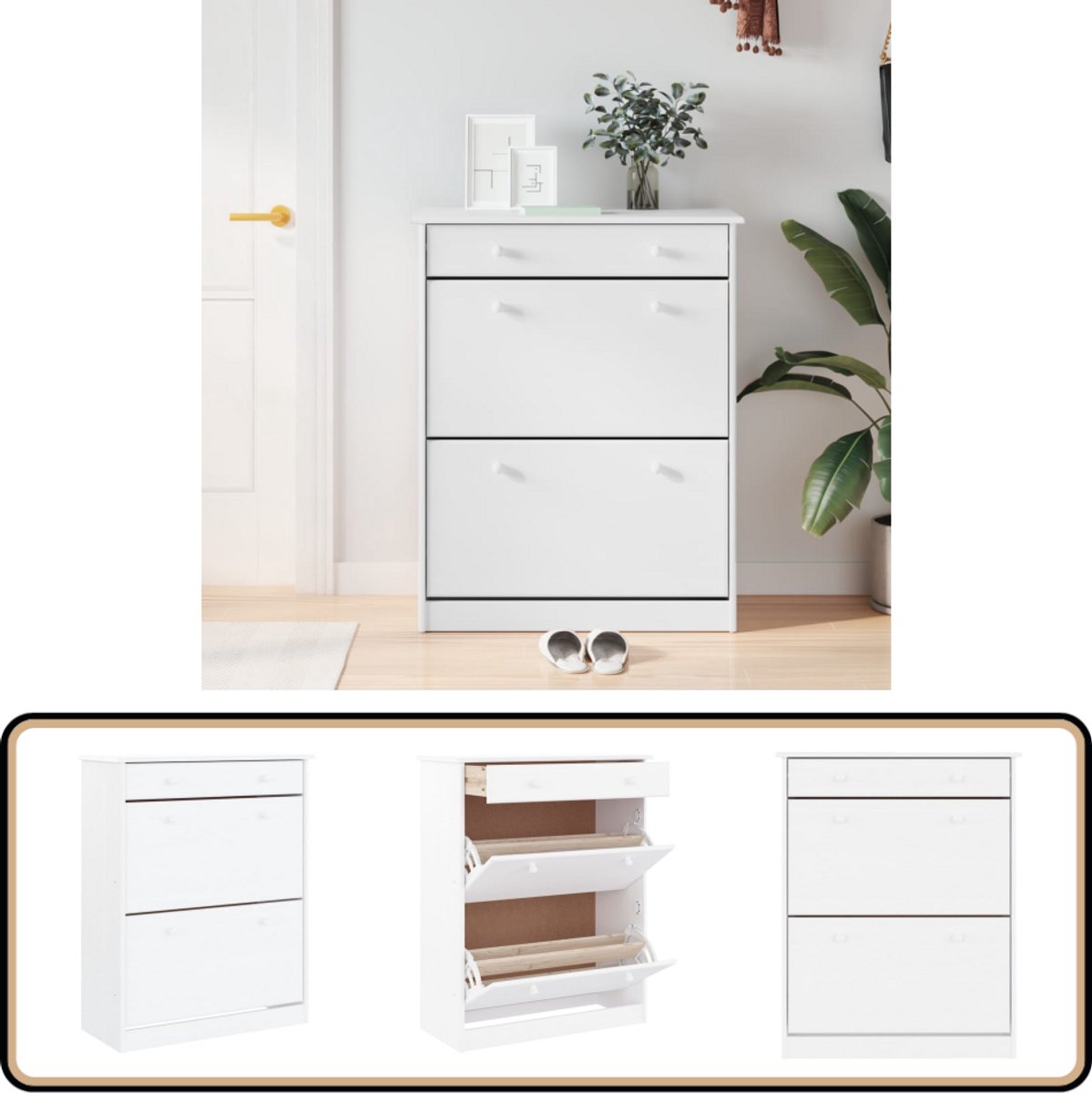 vidaXL Schoenenkast ALTA - Massief Grenenhout - Wit Schoenenkast - Hout - Grenenhout - Vintage - Decoratief (8346916945281)