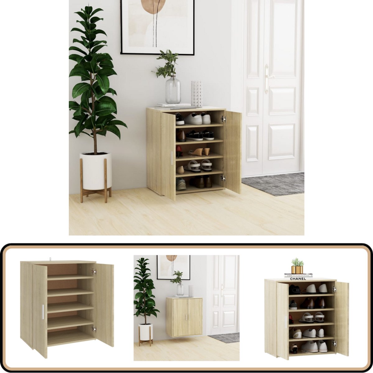 vidaXL Schoenenkast - Sonoma Eiken - 60x35x70cm Schoenenkast - Houten Schoenenkast - Schoenenrek - Houten Schoenenrek - Sonoma Eiken Meubels (8113138611368)