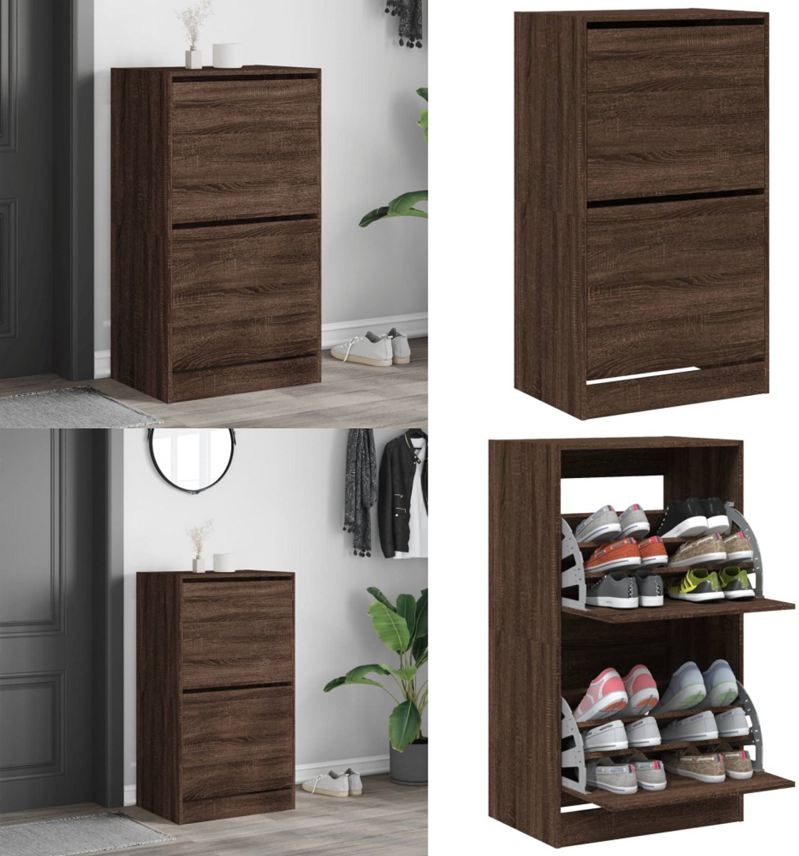 vidaXL Schoenenkast met 2 klaplades 60x42x108 cm bruin eikenkleur - Schoenenkast - Schoenenkasten - Schoenenrek - Schoenen Kast (8218465123291)