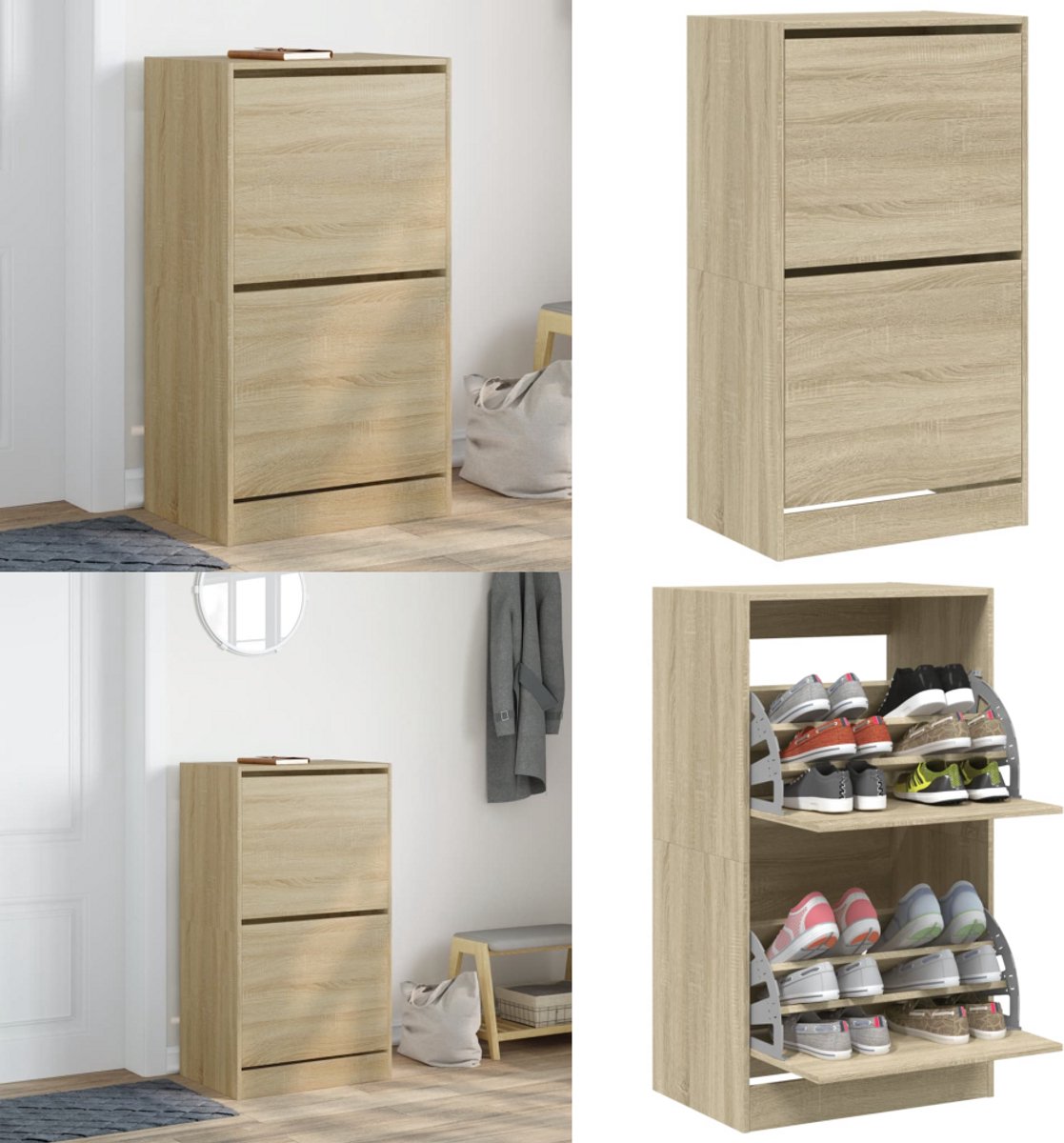 vidaXL Schoenenkast met 2 klaplades 60x42x108 cm sonoma eikenkleurig - Schoenenkast - Schoenenkasten - Schoenenrek - Schoenen Kast (8218465122225)