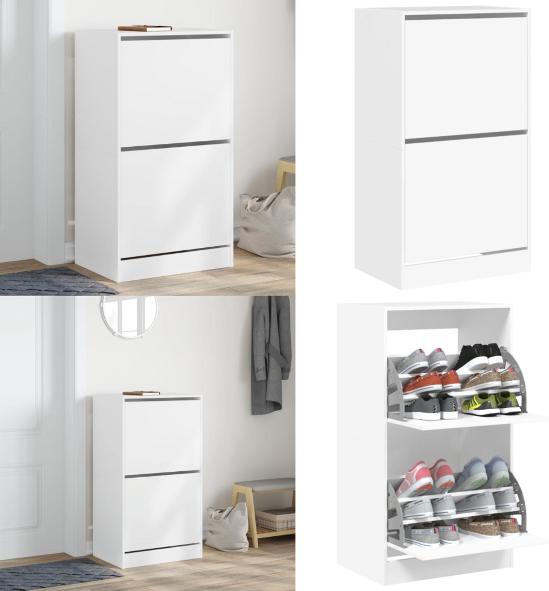 vidaXL Schoenenkast met 2 klaplades 60x42x108 cm wit - Schoenenkast - Schoenenkasten - Schoenenrek - Schoenen Kast (8218465122232)