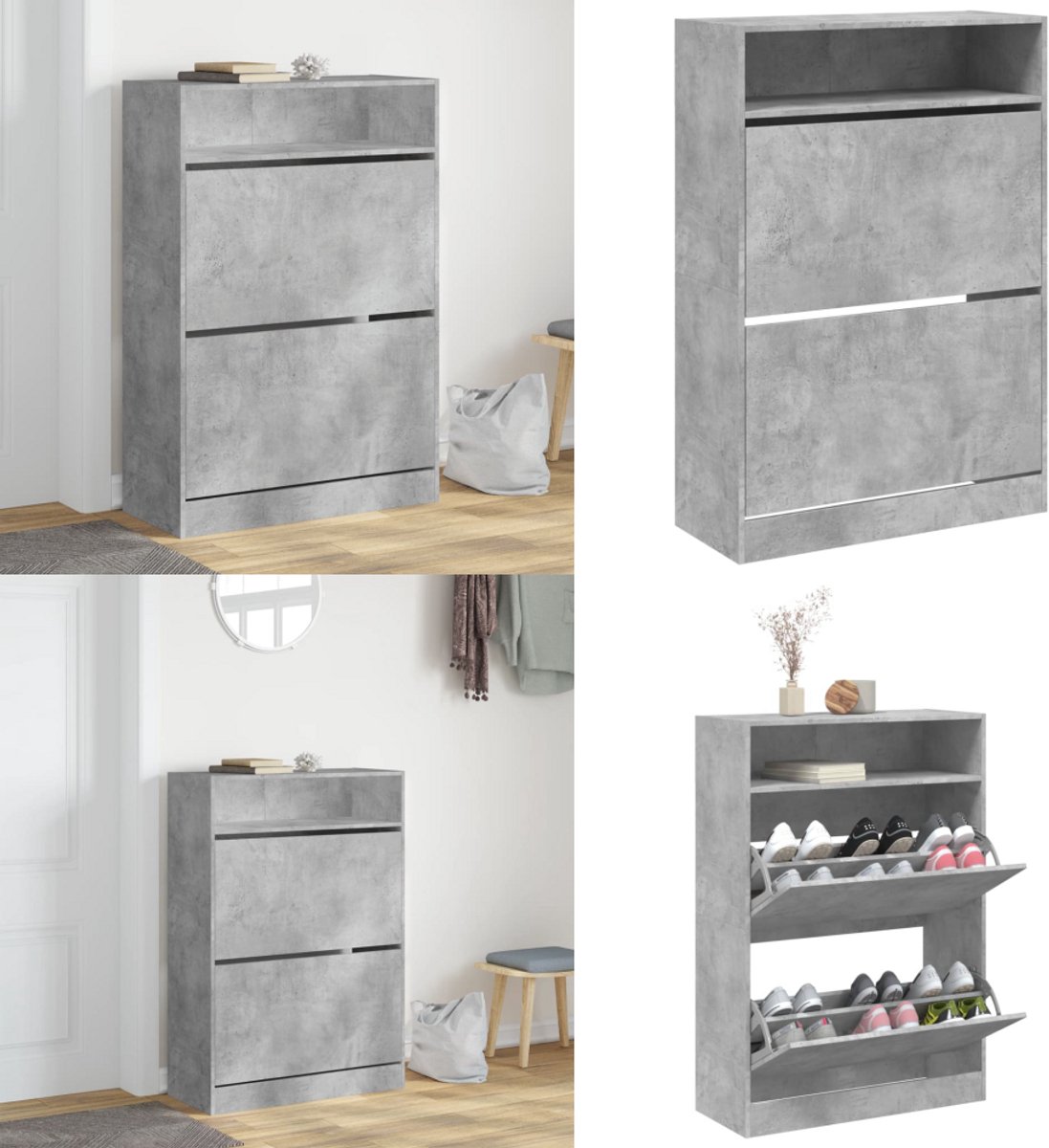 vidaXL Schoenenkast met 2 klaplades 80x34x116 cm betongrijs - Schoenenkast - Schoenenkasten - Schoenenrek - Schoenen Kast (8208486035314)