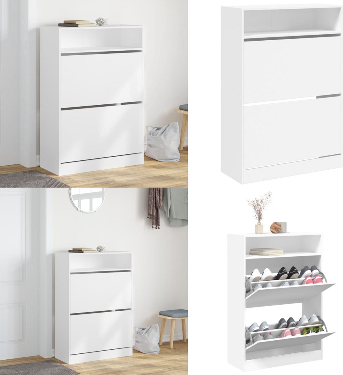 vidaXL Schoenenkast met 2 klaplades 80x34x116 cm wit - Schoenenkast - Schoenenkasten - Schoenenrek - Schoenen Kast (8279353692428)