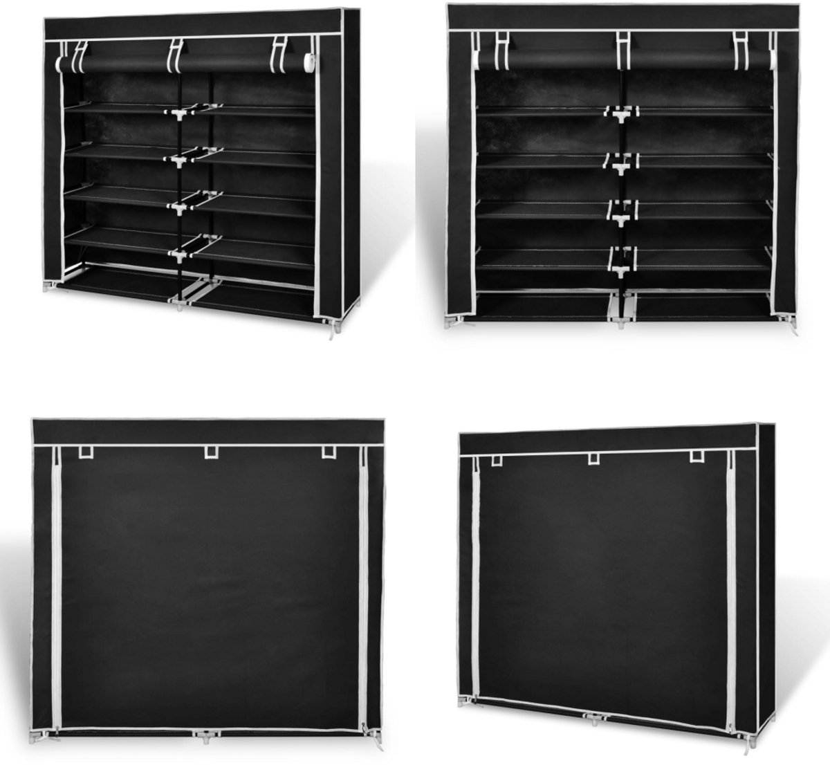 vidaXL Schoenenkast met hoes 115x28x110 stof zwart - Schoenenkast - Schoenenkasten - Schoenen Kast - Schoenen Kasten (8222034680658)