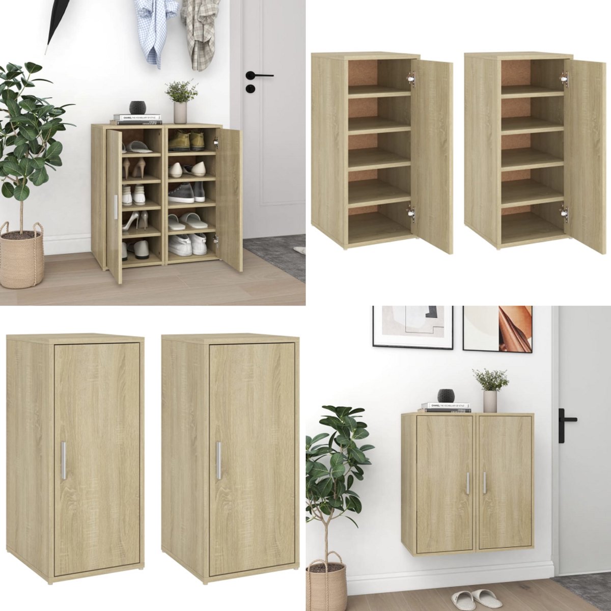 vidaXL Schoenenkasten 2 st 32x35x70 cm spaanplaat sonoma eikenkleurig - Schoenenkast - Schoenenkasten - Schoenenopbergers - Schoenenopbergers (8259441612552)