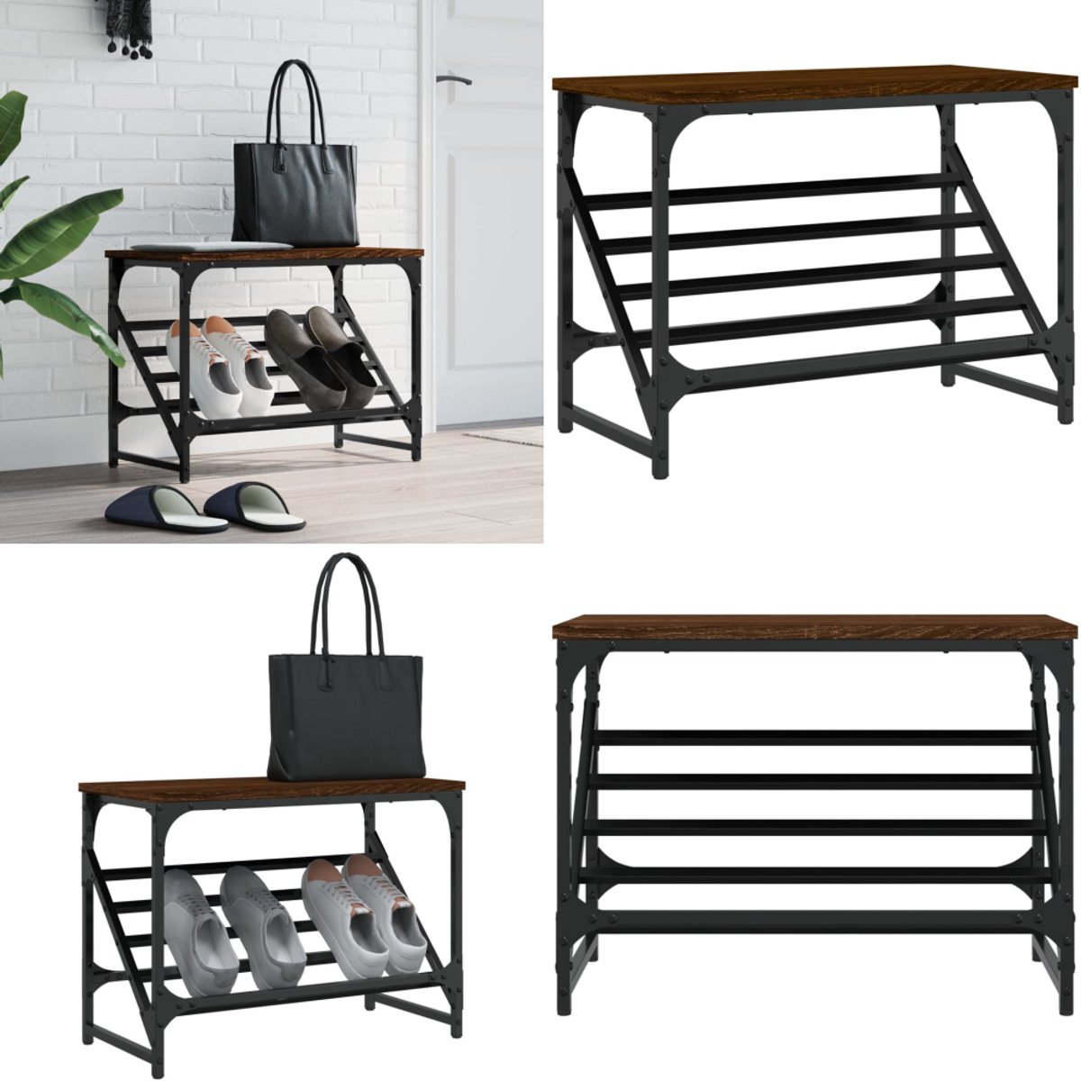 vidaXL Schoenenrek 60x30x45 cm bewerkt hout bruin eikenkleur - Schoenenrek - Schoenenrekken - Schoenenkast - Schoenen Kast (8225974022229)