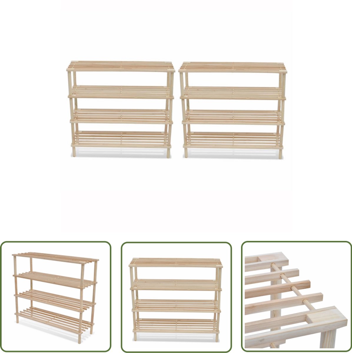 vidaXL Schoenenrekken - 4 lagen, massief vurenhout Houten Schoenenrek - Schoenenkast - Schoenuitlegers - Entree Meubilair - Bergruimte (8103329185617)