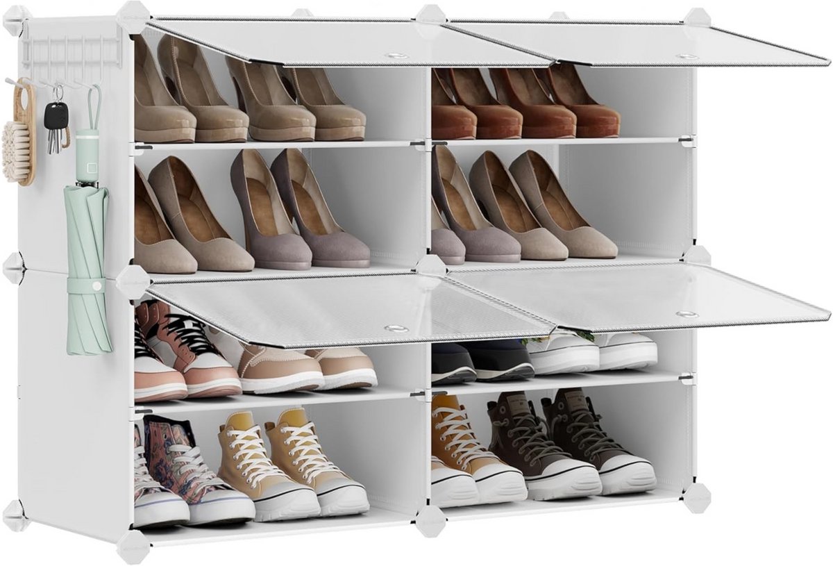 ACAZA Schoenenkast - Schoenenrek - Schoenenkast Met Deuren - Voor 16 paar schoenen - 83 x 63 x 32 cm - Kunststof/Metaal - Wit (5400943042153)