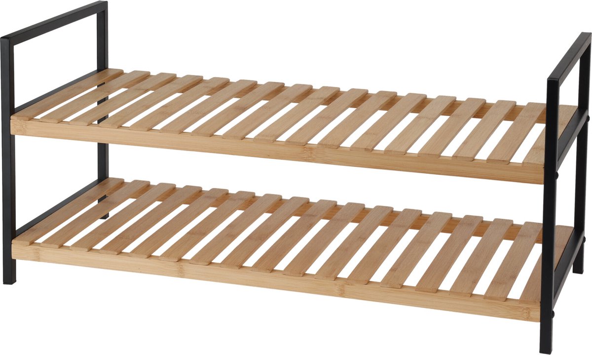 Excellent houseware-schoenenrek-bamboo-2 laags-zwarte metalen zijkanten (8721037181402)