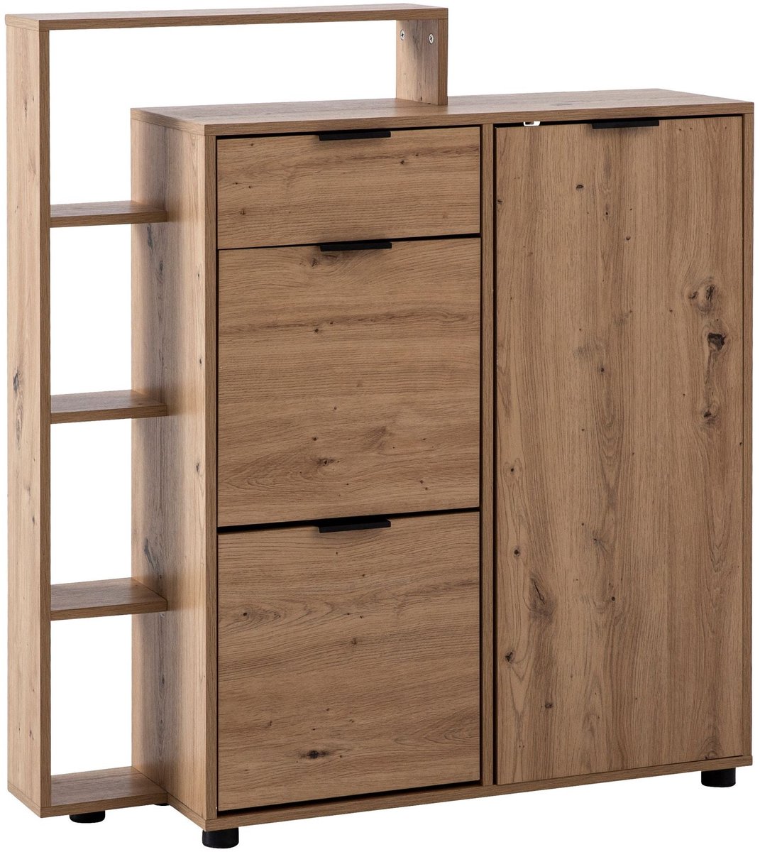 Grote schoenkast - Modern ontwerp - schoenopslag - 3 deuren en lade - 5 compartimenten - 98 cm x 110 cm x 30 cm (6097638921900)