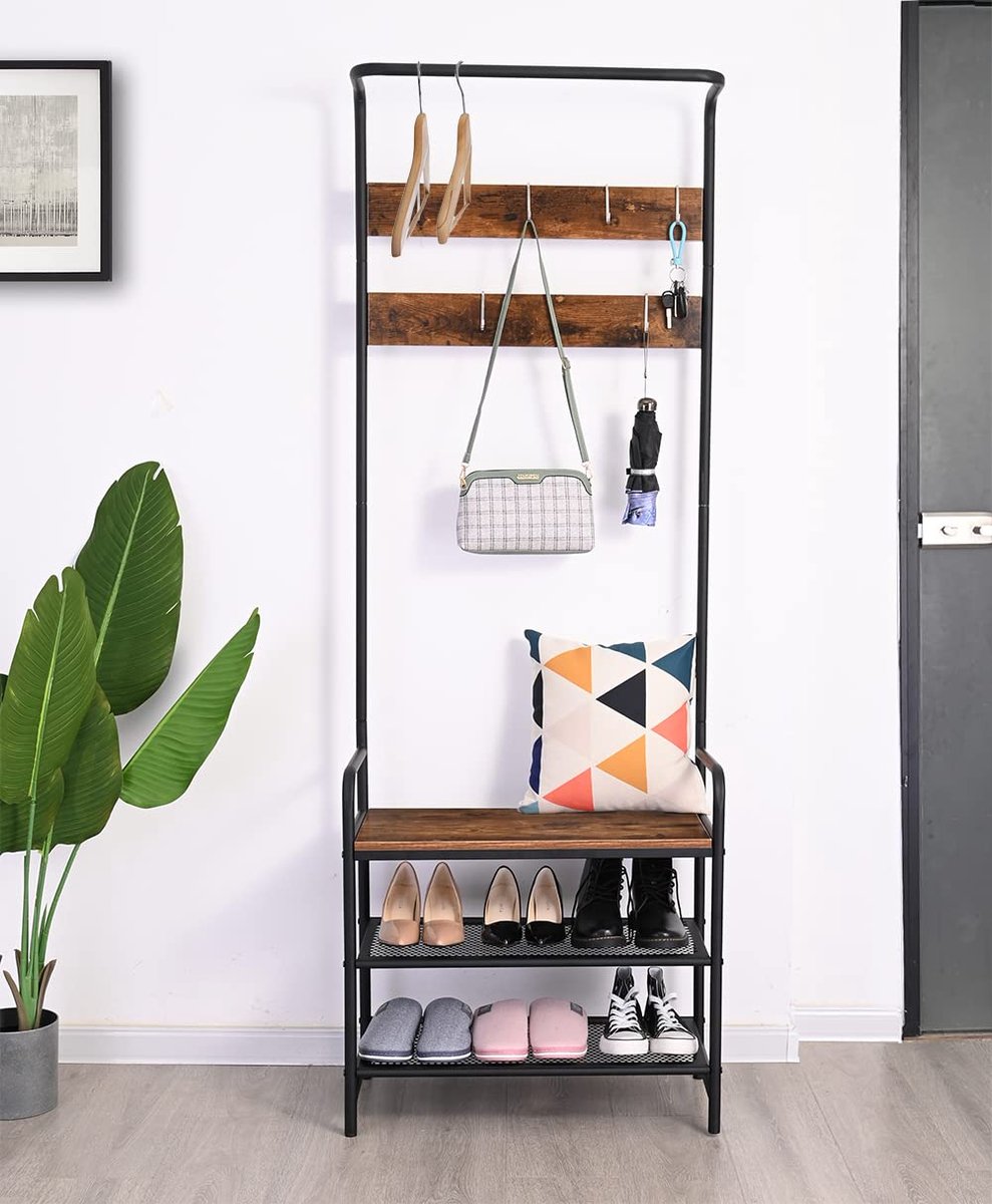 My Ninki ® Kledingrek met Zitbank en Industriële Vintage Stijl voor Hal en Slaapkamer (8721303017695)