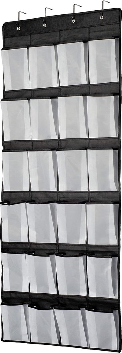 Over de deur schoenenorganizer - multifunctionele hangende organisatoren, hangende opbergtas voor slaapkamer, badkamer, kast, schoenenopslag hangend - 24 zakken - Zwart (0778112741202)