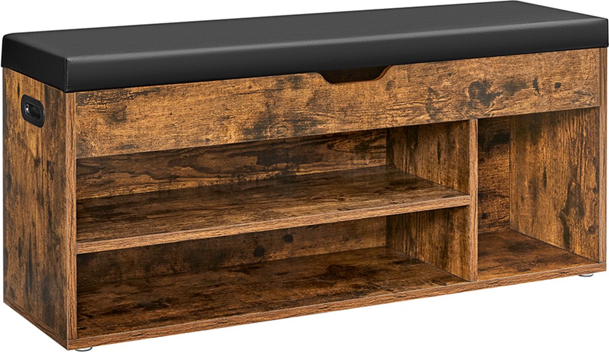 Schoenenbank - Met zitting bekleed in vintage bruin (6150716668699)