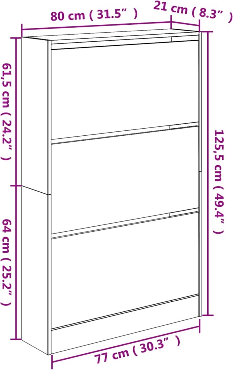 Schoenenkast 80x21x125,5 cm bewerkt hout gerookt eikenkleurig (8721012381643)