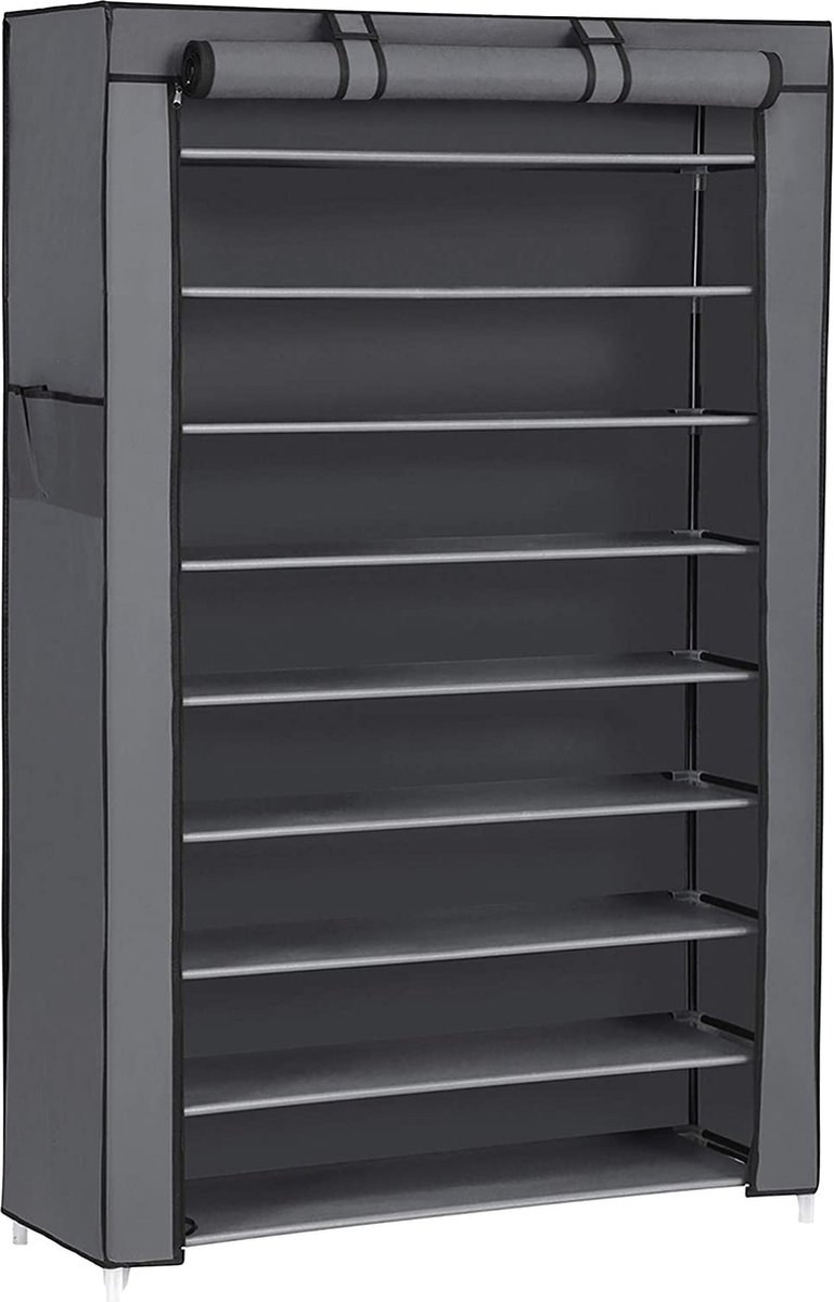Schoenenrek Met 10 Niveaus, Met Stofdichte Bekleding, Schoenenkast, Schoenenopberger, Schoenenorganizer, Voor Maximaal 40 Paar Schoenen, Voor Woonkamer, Hal, 88 X 28 X 160 Cm, Grijs (8720783104628)