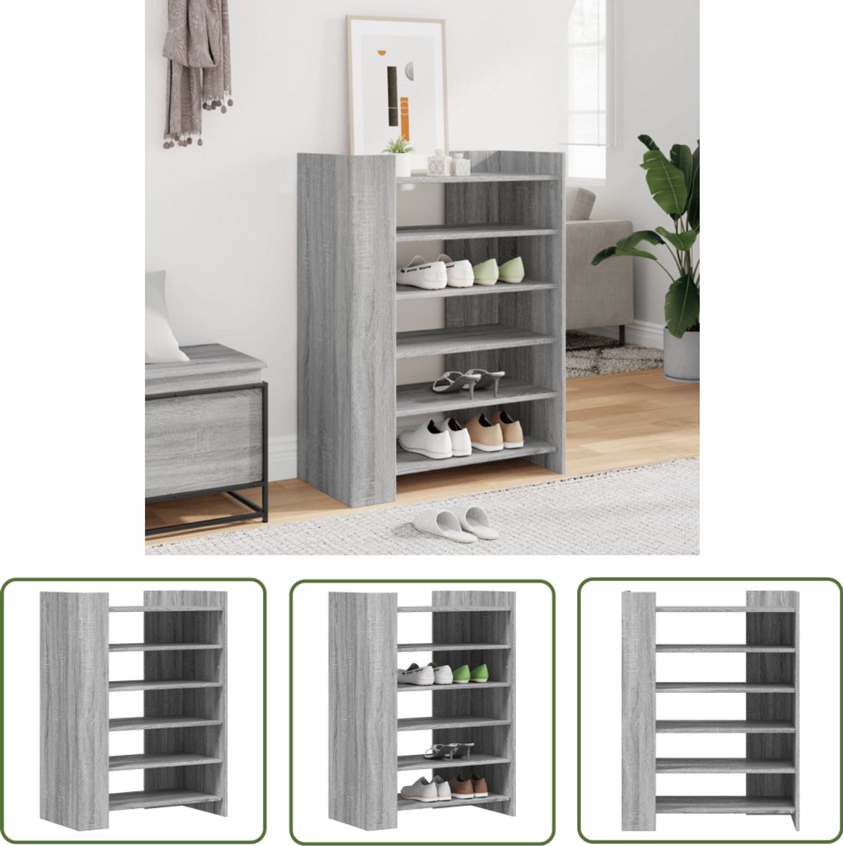 The Living Store Schoenenkast 74,5x37,5x100 cm bewerkt hout grijs sonoma eiken - Schoenenkast - Houten Schoenenkast - Grijze Schoenenkast - Schoenenopbergers - Organisatie Kast (8721194827816)