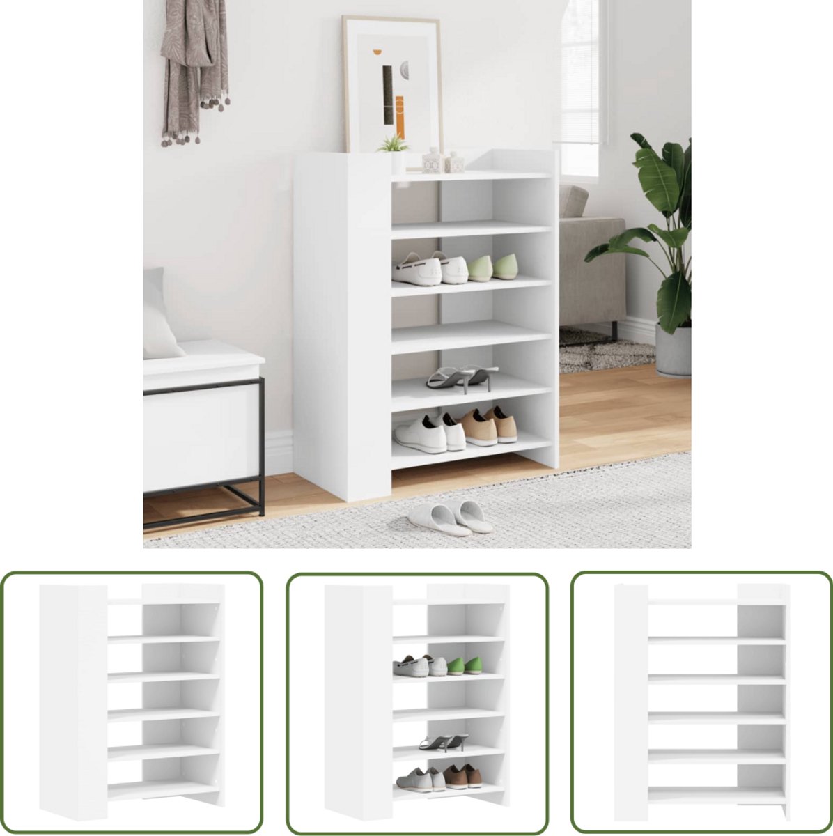 The Living Store Schoenenkast 74,5x37,5x100 cm bewerkt hout wit - Schoenenkast - Houten Schoenenkast - Wit Schoenenkast - Bergruimte Schoenen - Organisatie Schoenen (8721194771171)