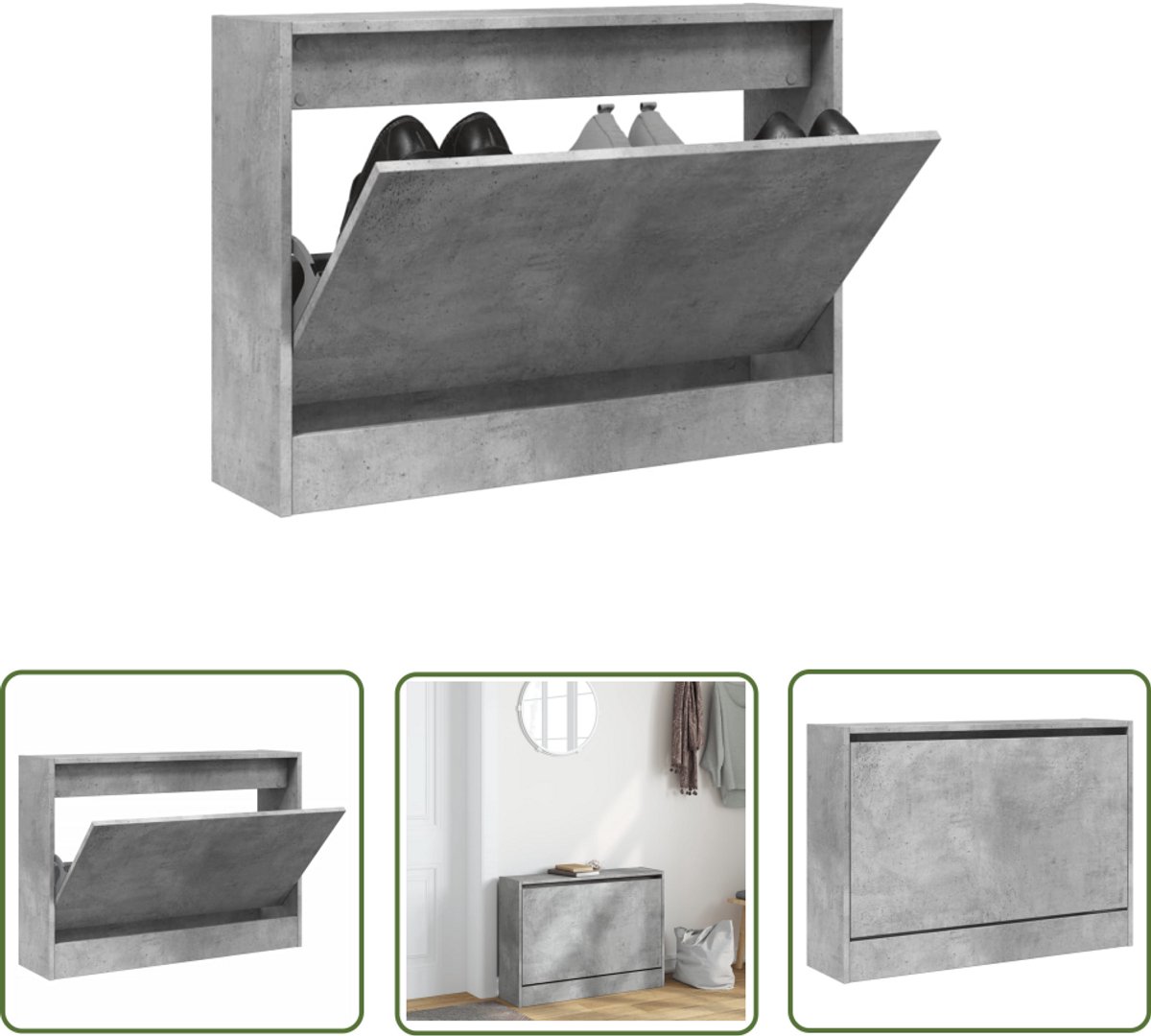 The Living Store Schoenenkast 80x21x57 cm bewerkt hout betongrijs - Schoenenkast - Compact - Schoenenopbergkast - Houten Schoenenkast - Grijze Schoenenkast (8721194090678)
