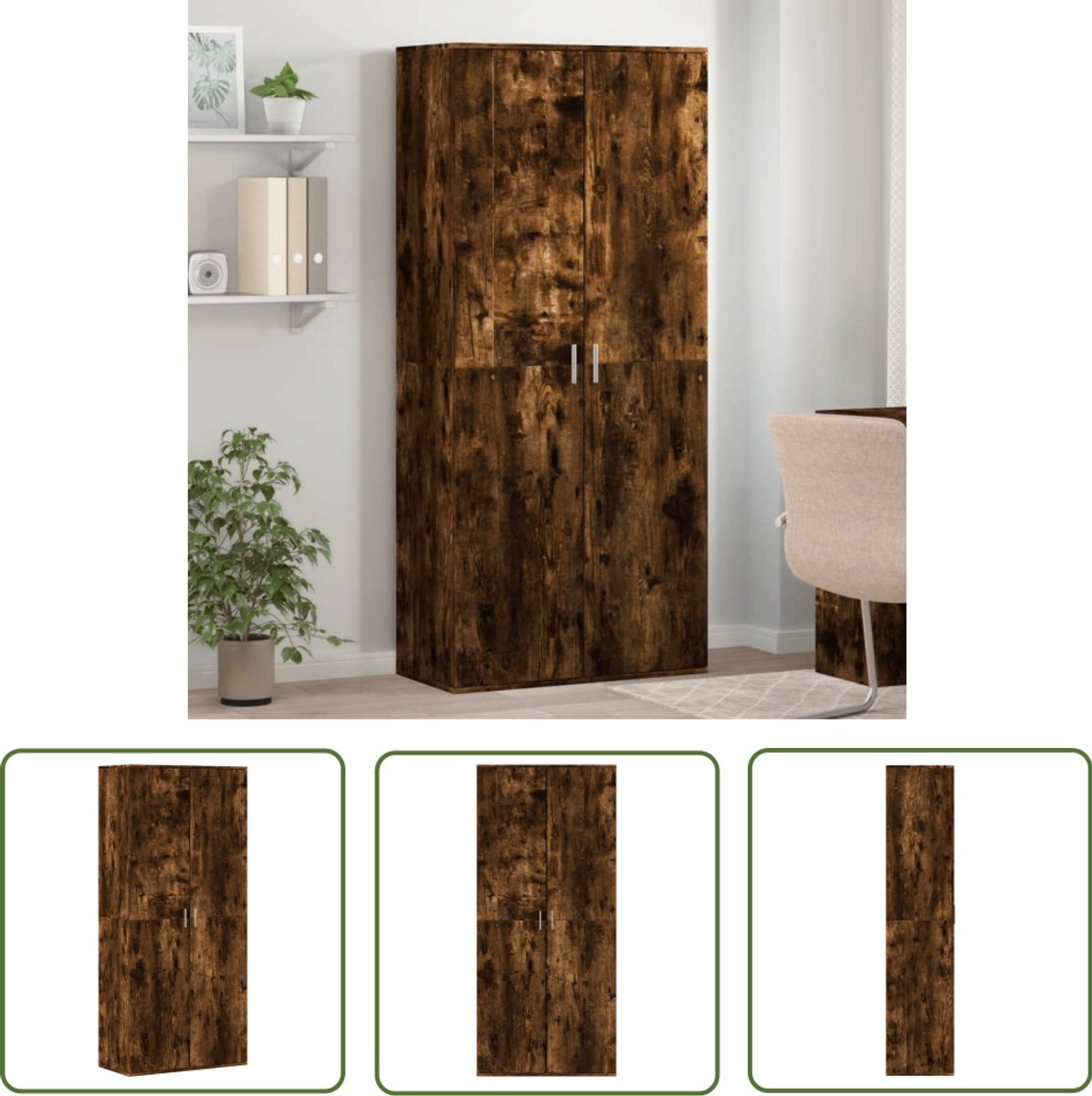 The Living Store Schoenenkast 80x39x178 cm bewerkt hout gerookt eikenkleurig - Schoenenkast - Houten Schoenenkast - Bruine Schoenenkast - Vintage Schoenenkast - Entree Kast (8721194752064)