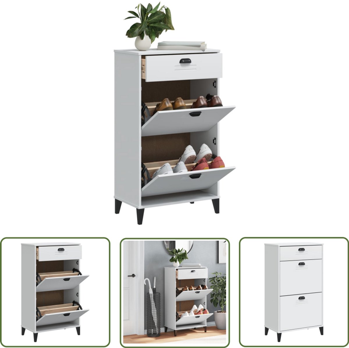 The Living Store Schoenenkast VIKEN bewerkt hout wit - Schoenenkast - Houten Schoenenkast - Wit Interieur - Opbergoplossing - Schoenuitlegers (8721194562205)