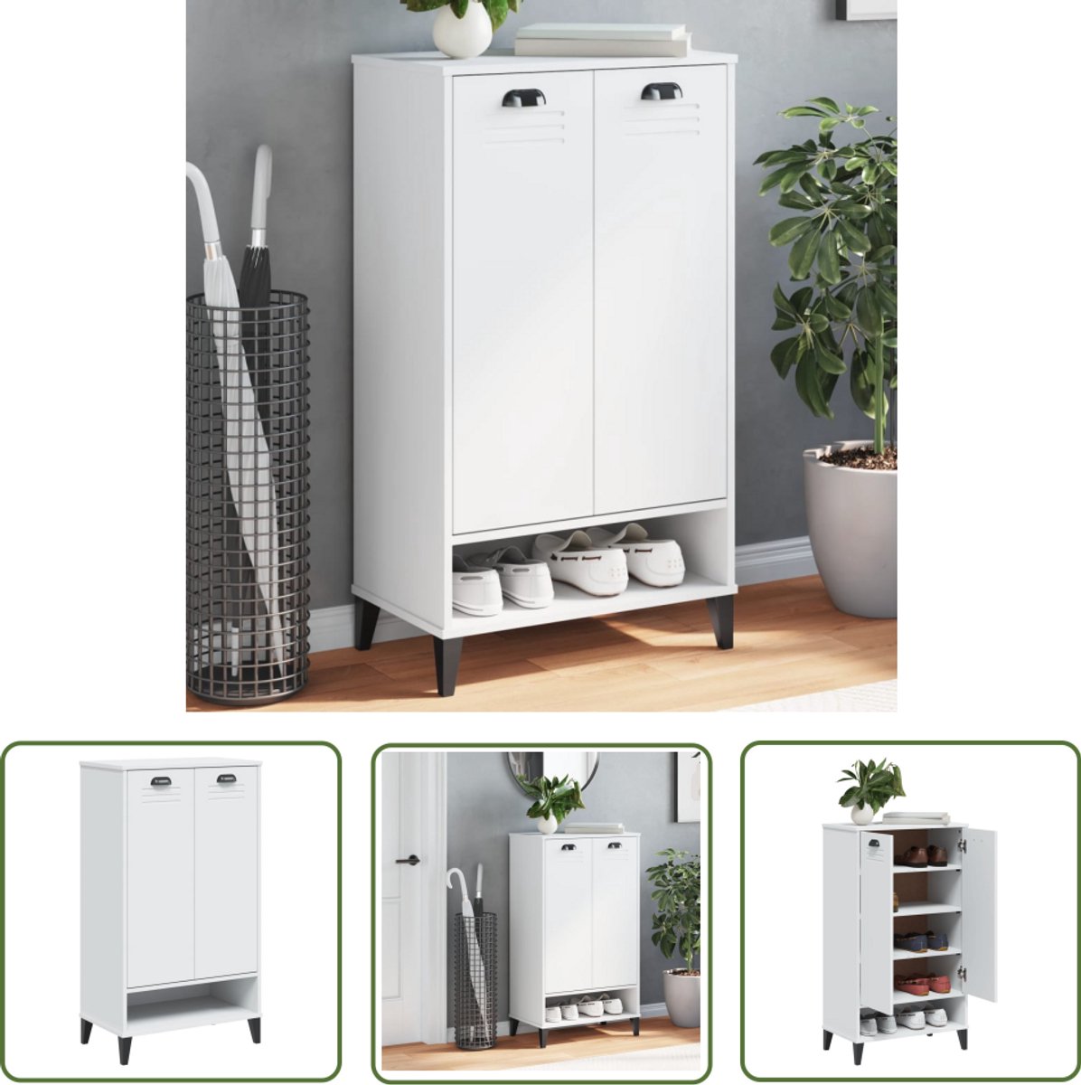 The Living Store Schoenenkast VIKEN bewerkt hout wit - Schoenenkast - Houten Schoenenkast - Witte Schoenenkast - Opbergkast - Entryway Furniture (8721194252274)