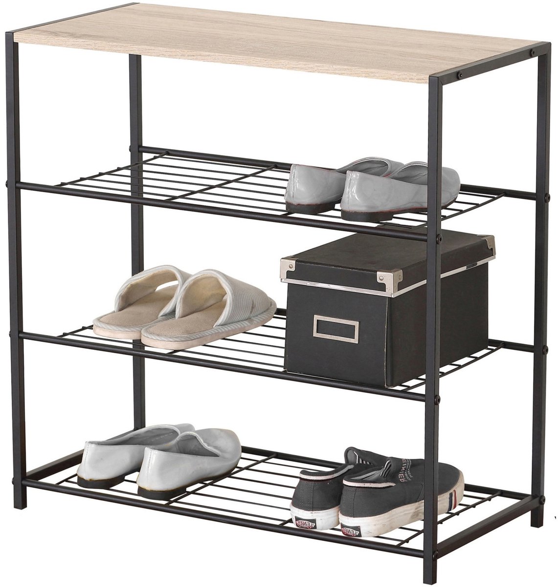 Urban Living Schoenenrek van metaal/hout - 3-laags - 63 x 30 x 63 cm - schoenen opbergen - zwart - kastje voor 9 paar (5414881513781)