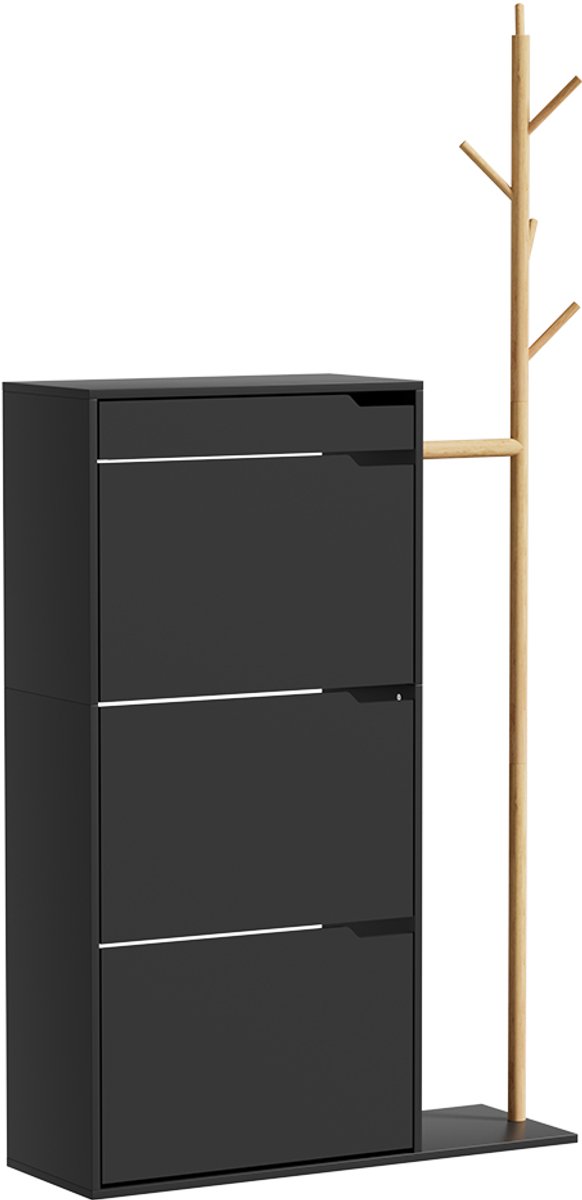 Vicco Ivo Schoenenkast - 90 x 181.5 cm met 3 vakken, 1 lade Zwart met 3 vakken, 1 lade (4066731491698)