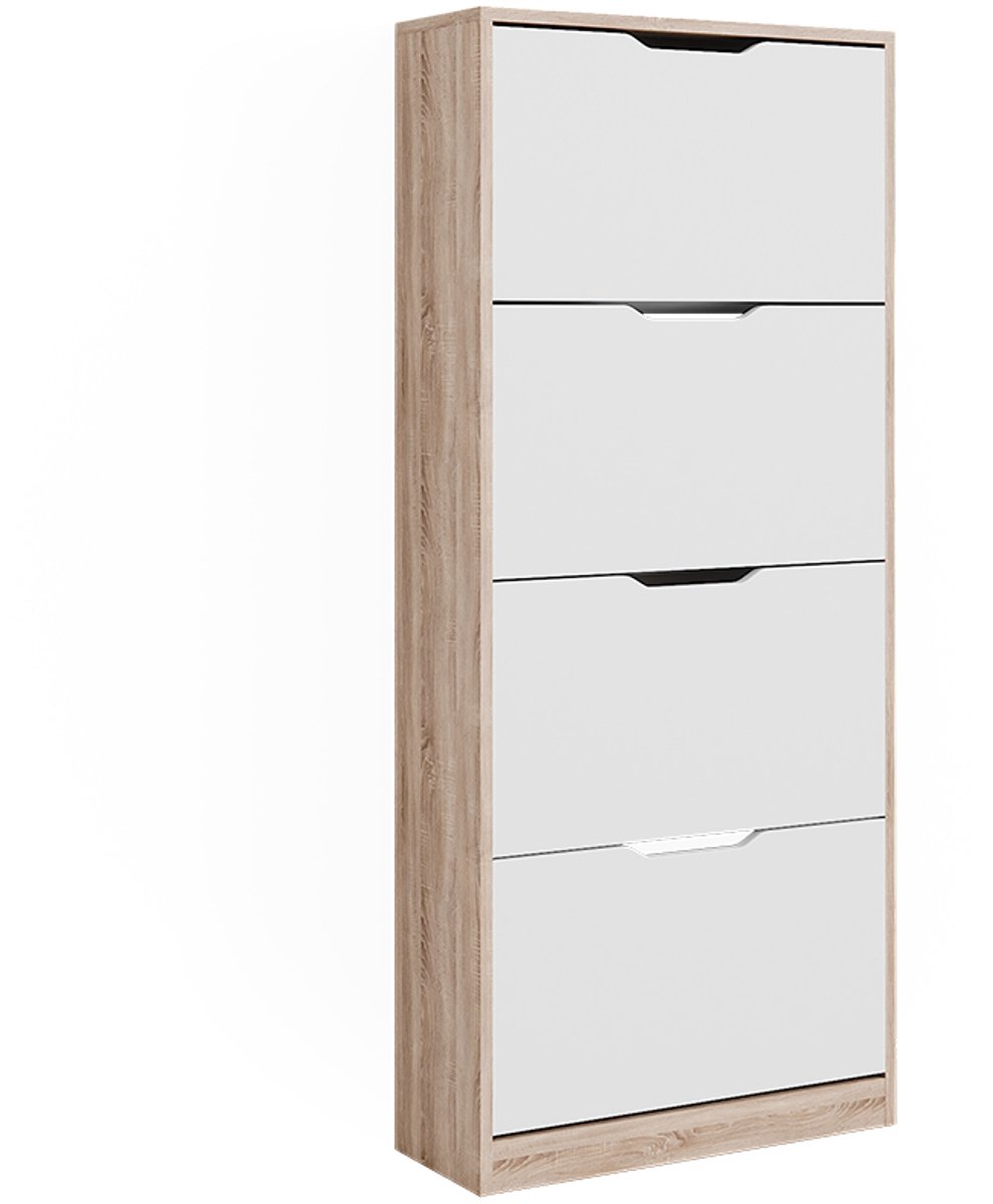Vicco Luca Schoenenkantelaar - 59 x 137 cm met 4 scharnierende laden Sonoma/Wit met 4 scharnierende laden (4066731468294)