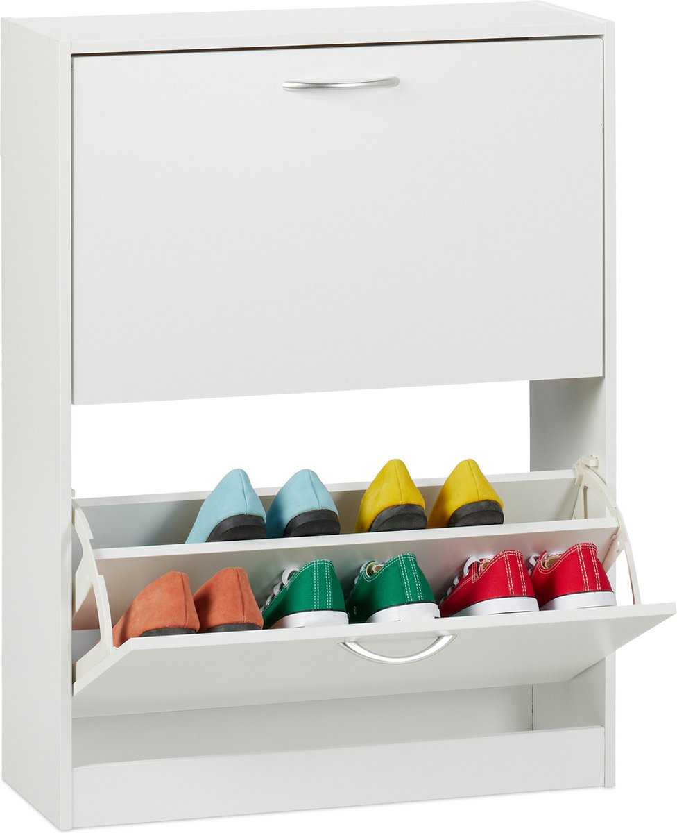 schoenenkast - 2 kleppen - smal - 12 paar - 80x60x24 cm - wit (4052025878085)