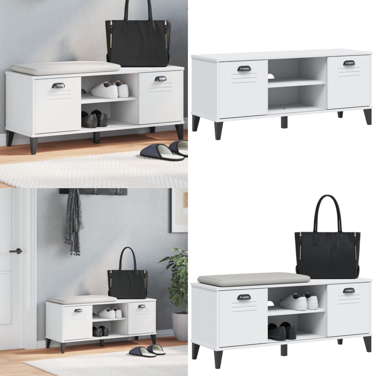 vidaXL Schoenenbank VIKEN 106x35x45 cm bewerkt hout wit - Schoenenbank - Schoenenbanken - Schoenenkast - Schoenenrek (8225974118656)