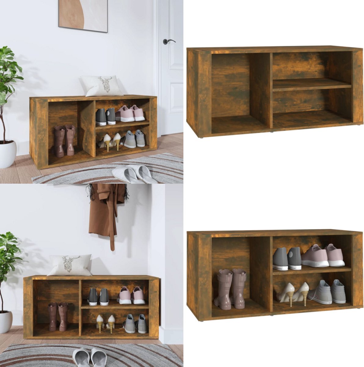 vidaXL Schoenenkast 100x35x45 cm bewerkt hout gerookt eikenkleurig - Schoenenrek - Schoenenrekken - Opbergrek Voor Schoenen - Schoenenstellage (8222034689620)